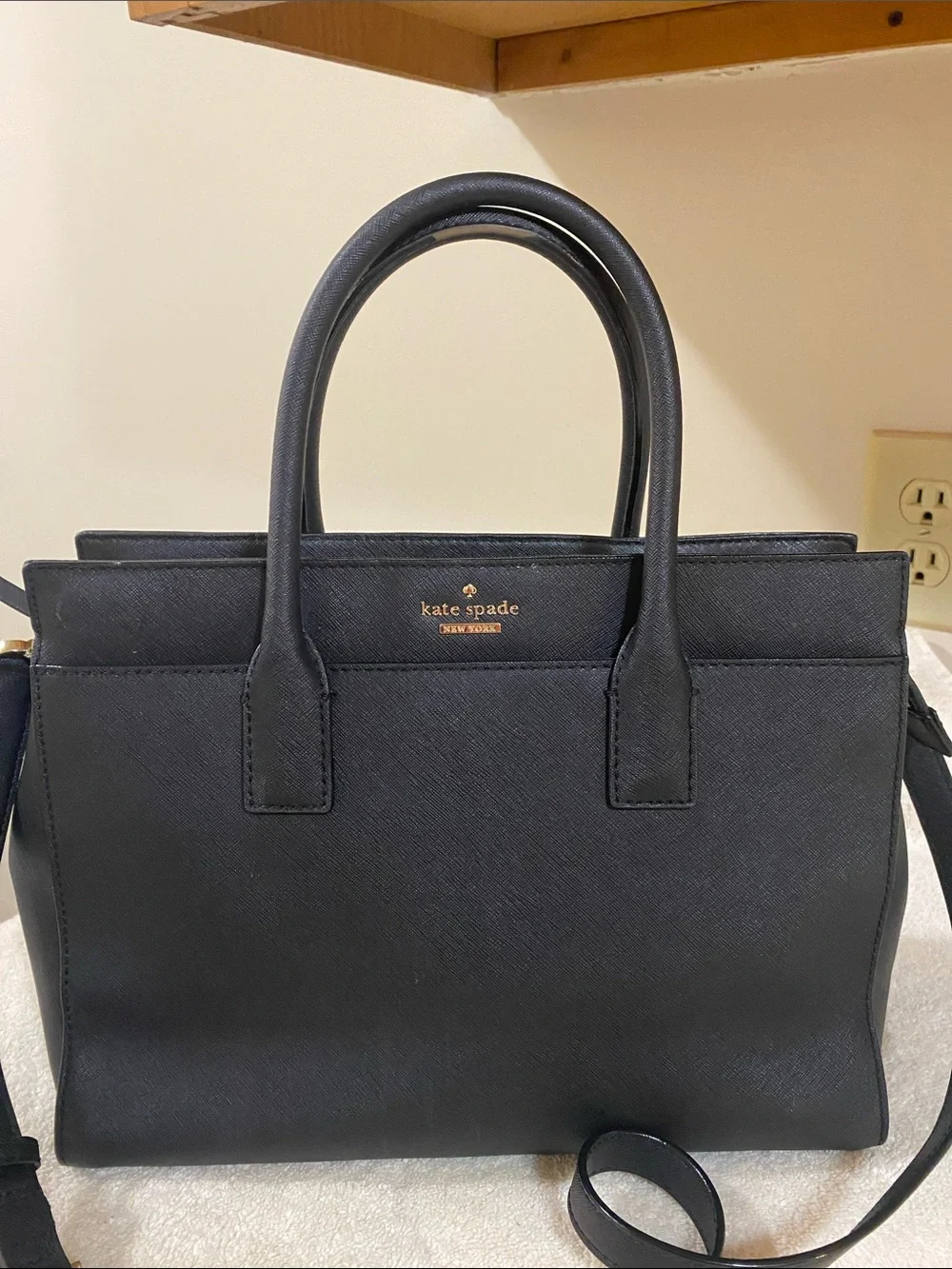 kate spade Black Saffiano Satchel with Crossbody Strap